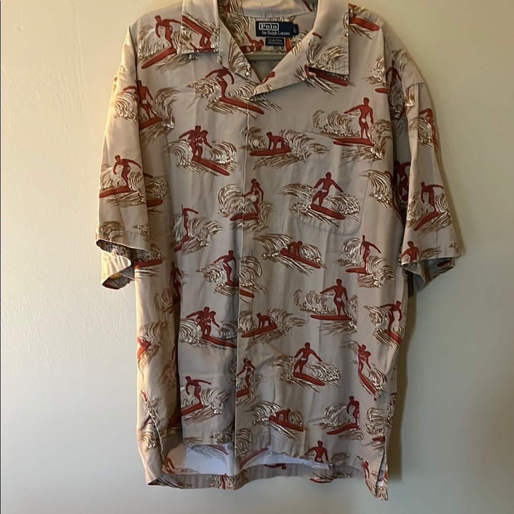 Ralph Lauren Cream and Red Casual Button Down Shirt
